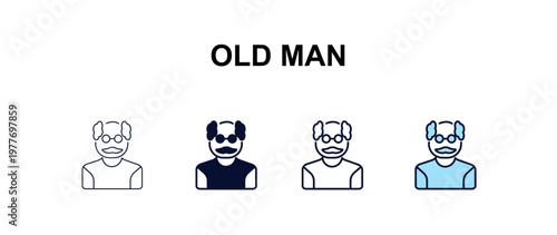 old man multi-style outline icon set - people concept. Thin line, regular, filled, colored old man icon