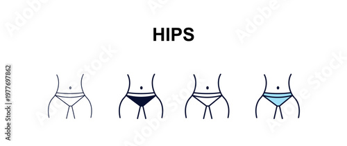 hips multi-style outline icon set - people concept. Thin line, regular, filled, colored hips icon