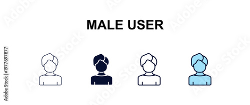 male user multi-style outline icon set - people concept. Thin line, regular, filled, colored male user icon