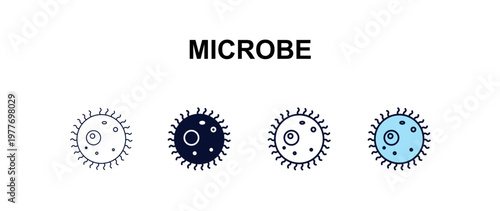 microbe multi-style outline icon set - health and medical concept. Thin line, regular, filled, colored microbe icon