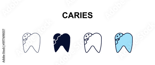 caries multi-style outline icon set - health and medical concept. Thin line, regular, filled, colored caries icon