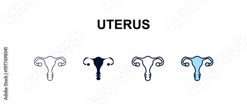 uterus multi-style outline icon set - health and medical concept. Thin line, regular, filled, colored uterus icon