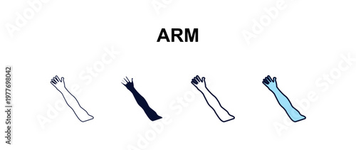 arm multi-style outline icon set - health and medical concept. Thin line, regular, filled, colored arm icon