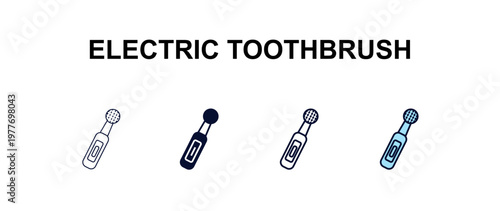 electric toothbrush multi-style outline icon set - health and medical concept. Thin line, regular, filled, colored electric toothbrush icon