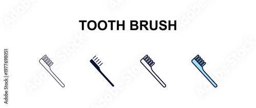 tooth brush multi-style outline icon set - health and medical concept. Thin line, regular, filled, colored tooth brush icon