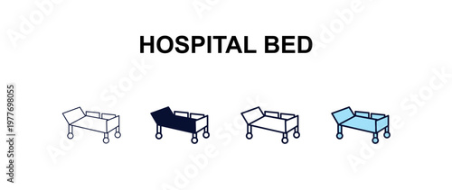 hospital bed multi-style outline icon set - health and medical concept. Thin line, regular, filled, colored hospital bed icon