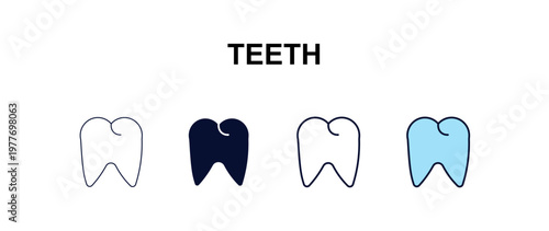 teeth multi-style outline icon set - health and medical concept. Thin line, regular, filled, colored teeth icon