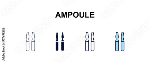 ampoule multi-style outline icon set - health and medical concept. Thin line, regular, filled, colored ampoule icon