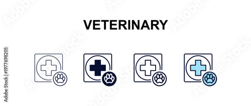 veterinary multi-style outline icon set - health and medical concept. Thin line, regular, filled, colored veterinary icon