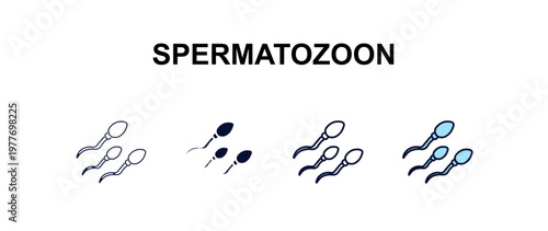 spermatozoon multi-style outline icon set - health and medical concept. Thin line, regular, filled, colored spermatozoon icon