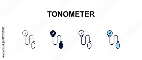 tonometer multi-style outline icon set - health and medical concept. Thin line, regular, filled, colored tonometer icon