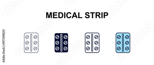 medical strip multi-style outline icon set - health and medical concept. Thin line, regular, filled, colored medical strip icon