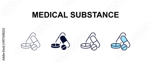 medical substance multi-style outline icon set - health and medical concept. Thin line, regular, filled, colored medical substance icon