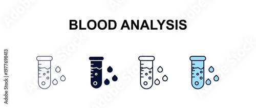 blood analysis multi-style outline icon set - medical concept. Thin line, regular, filled, colored blood analysis icon