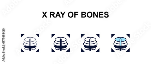 x ray of bones multi-style outline icon set - medical concept. Thin line, regular, filled, colored x ray of bones icon
