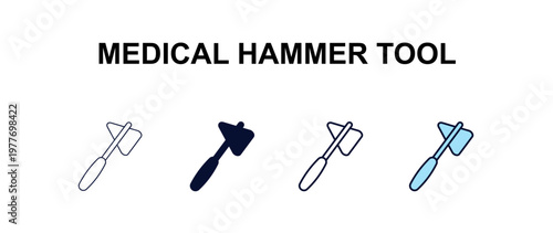 medical hammer tool multi-style outline icon set - medical concept. Thin line, regular, filled, colored medical hammer tool icon