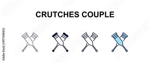 crutches couple multi-style outline icon set - medical concept. Thin line, regular, filled, colored crutches couple icon