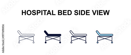 hospital bed side view multi-style outline icon set - medical concept. Thin line, regular, filled, colored hospital bed side view icon
