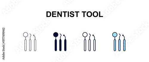 dentist tool multi-style outline icon set - medical concept. Thin line, regular, filled, colored dentist tool icon