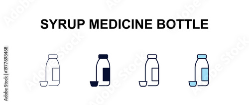 syrup medicine bottle multi-style outline icon set - medical concept. Thin line, regular, filled, colored syrup medicine bottle icon
