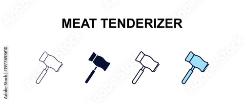meat tenderizer multi-style outline icon set - kitchen concept. Thin line, regular, filled, colored meat tenderizer icon