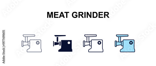 meat grinder multi-style outline icon set - kitchen concept. Thin line, regular, filled, colored meat grinder icon