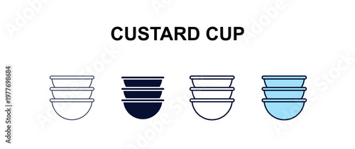 custard cup multi-style outline icon set - kitchen concept. Thin line, regular, filled, colored custard cup icon