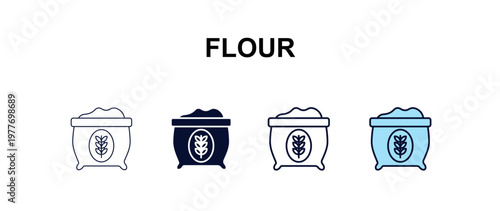 flour multi-style outline icon set - kitchen concept. Thin line, regular, filled, colored flour icon