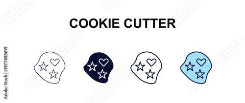 cookie cutter multi-style outline icon set - kitchen concept. Thin line, regular, filled, colored cookie cutter icon