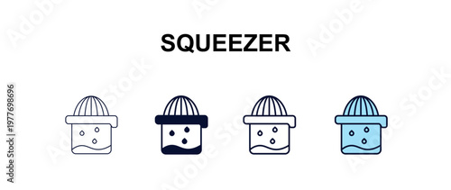 squeezer multi-style outline icon set - kitchen concept. Thin line, regular, filled, colored squeezer icon