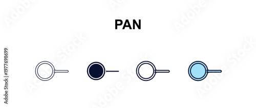pan multi-style outline icon set - kitchen concept. Thin line, regular, filled, colored pan icon