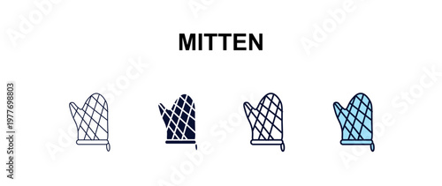 mitten multi-style outline icon set - kitchen concept. Thin line, regular, filled, colored mitten icon