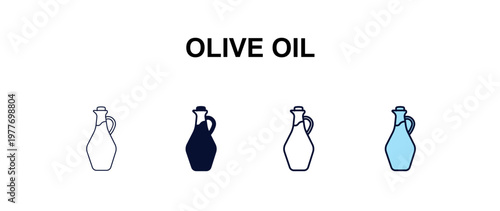 olive oil multi-style outline icon set - kitchen concept. Thin line, regular, filled, colored olive oil icon