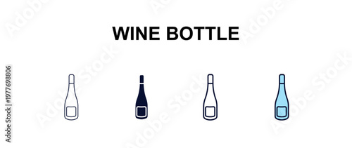 wine bottle multi-style outline icon set - kitchen concept. Thin line, regular, filled, colored wine bottle icon