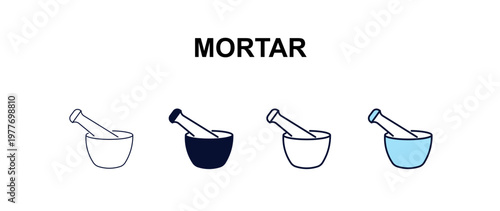 mortar multi-style outline icon set - kitchen concept. Thin line, regular, filled, colored mortar icon