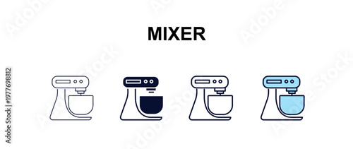 mixer multi-style outline icon set - kitchen concept. Thin line, regular, filled, colored mixer icon