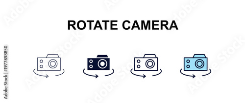 rotate camera multi-style outline icon set - internet security concept. Thin line, regular, filled, colored rotate camera icon
