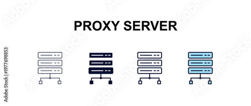 proxy server multi-style outline icon set - internet security concept. Thin line, regular, filled, colored proxy server icon