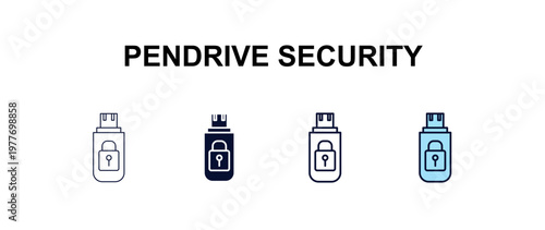 pendrive security multi-style outline icon set - internet security concept. Thin line, regular, filled, colored pendrive security icon