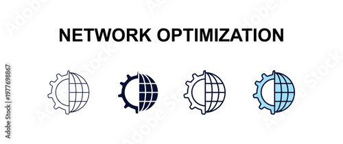 network optimization multi-style outline icon set - internet security concept. Thin line, regular, filled, colored network optimization icon