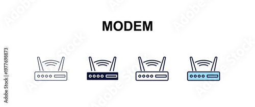 modem multi-style outline icon set - internet security concept. Thin line, regular, filled, colored modem icon