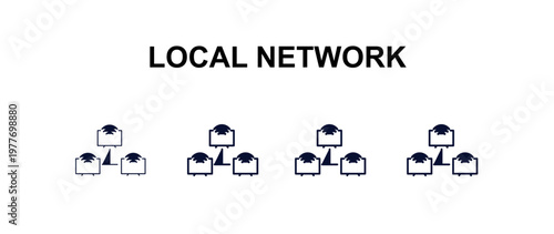 local network multi-style outline icon set - internet security concept. Thin line, regular, filled, colored local network icon