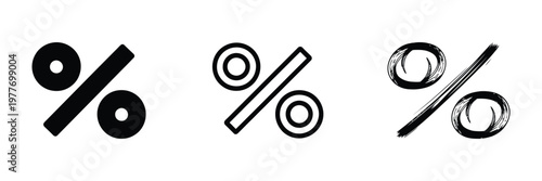 Percentage sign icon set, modern line and flat style percent icons for pricing, sales, analytics, and mathematical concepts, vector illustration for apps, websites, and business design.