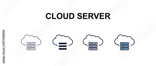 cloud server multi-style outline icon set - internet security concept. Thin line, regular, filled, colored cloud server icon