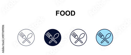 food multi-style outline icon set - hotel concept. Thin line, regular, filled, colored food icon