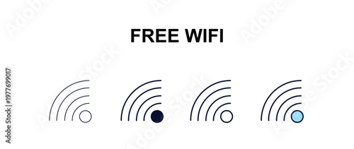 free wifi multi-style outline icon set - hotel concept. Thin line, regular, filled, colored free wifi icon