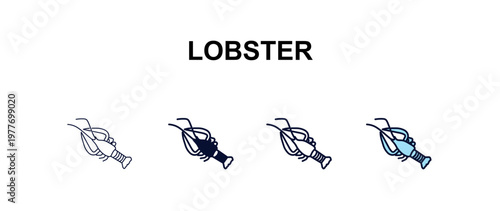 lobster multi-style outline icon set - hotel concept. Thin line, regular, filled, colored lobster icon