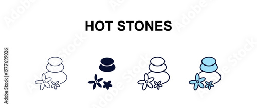 hot stones multi-style outline icon set - hotel concept. Thin line, regular, filled, colored hot stones icon