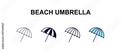 beach umbrella multi-style outline icon set - hotel concept. Thin line, regular, filled, colored beach umbrella icon
