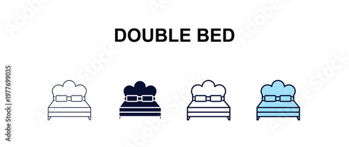 double bed multi-style outline icon set - hotel concept. Thin line, regular, filled, colored double bed icon